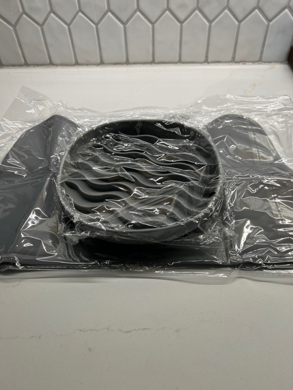 Grey Slow Feeder Dog Bowl with Placemat